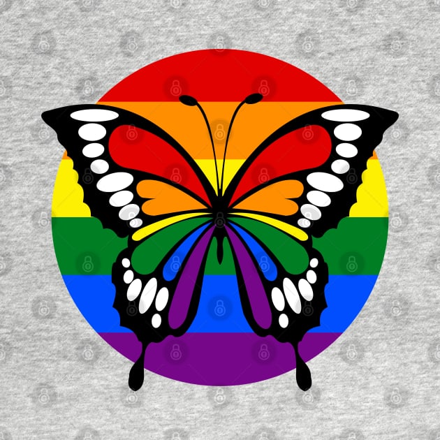 Button Rainbow Flag Stripes Butterfly Silhouette by EDDArt